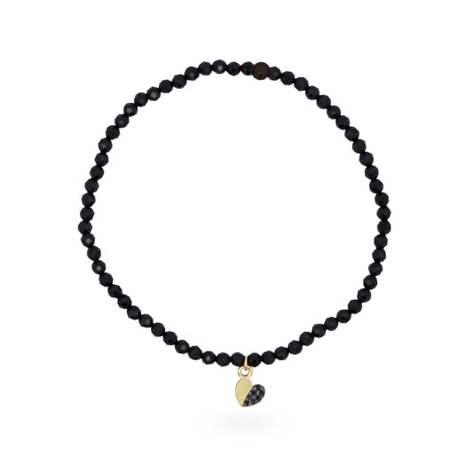 Braccialetto cuore diamanti black e spinello elastico - ORO18KT