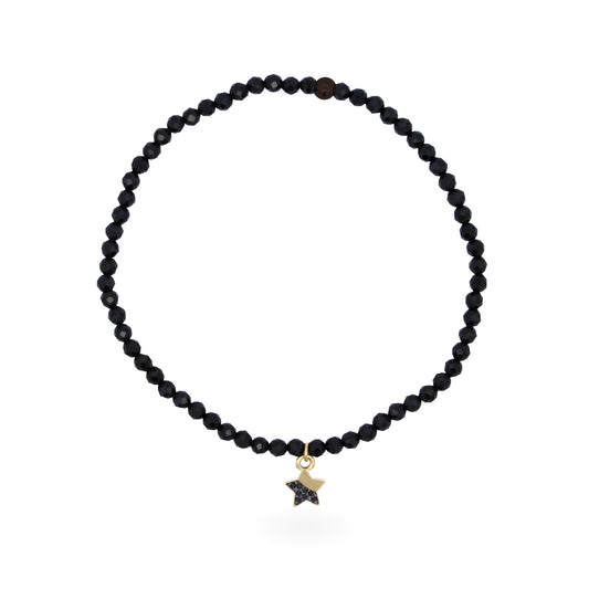 Braccialetto Stella diamanti black e spinello elastico - ORO18KT