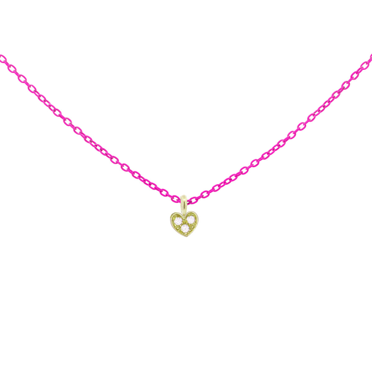 Girocollo cuore Fucsia fluo e Diamanti Lab Grown - ORO18KT