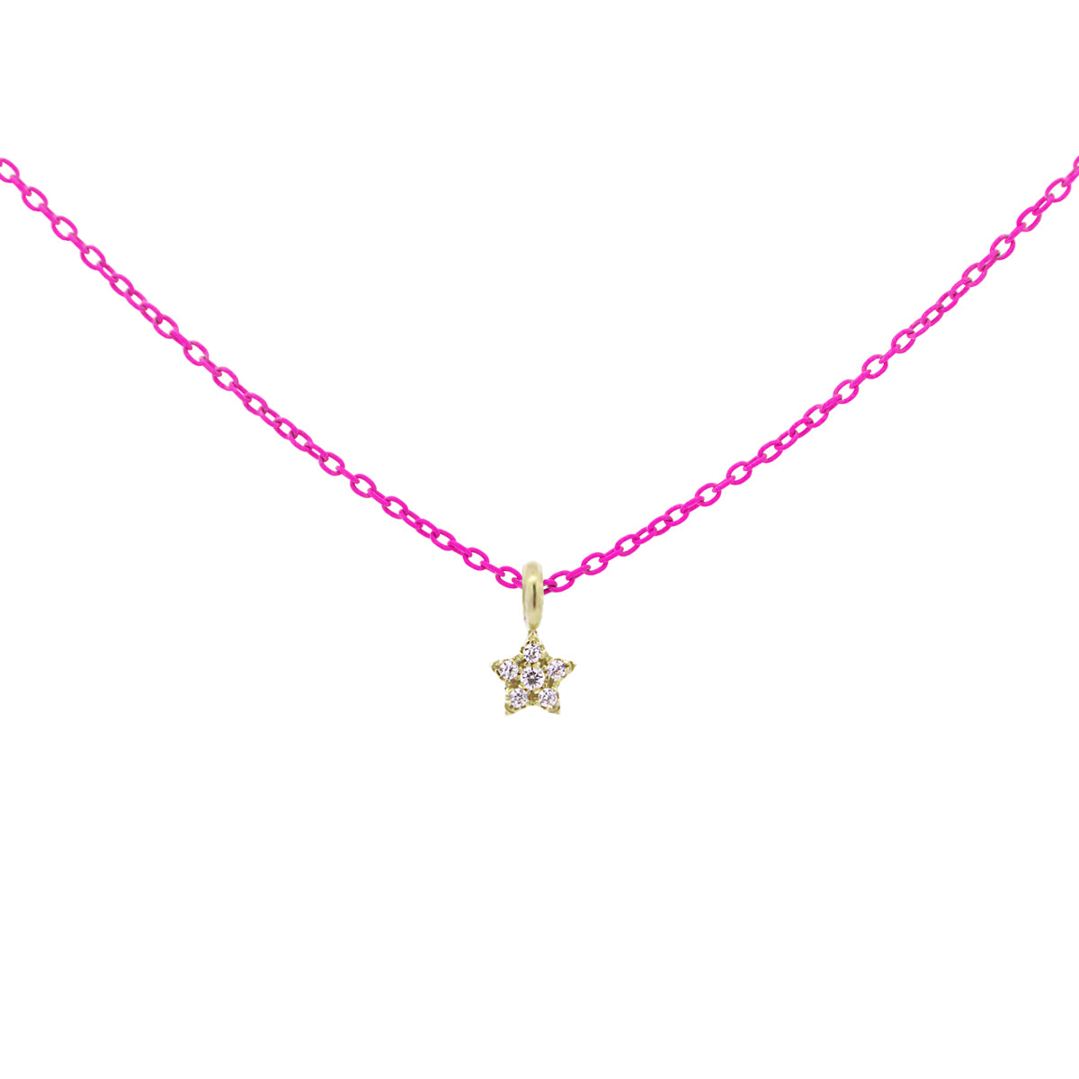 Girocollo stella Fucsia fluo e Diamanti Lab Grown - ORO18KT