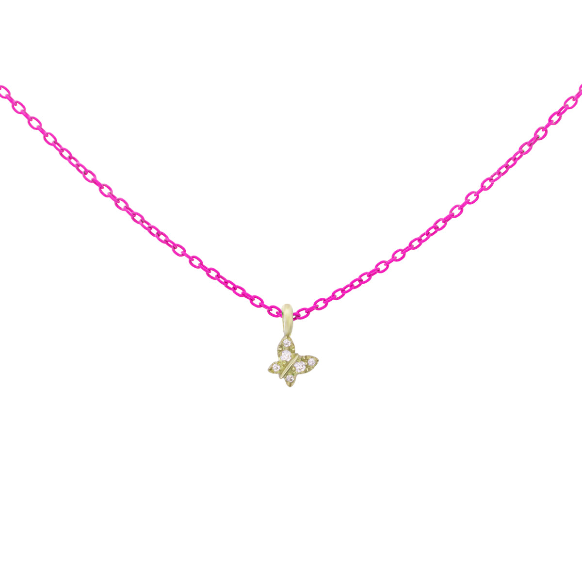 Girocollo farfalla Fucsia fluo e Diamanti Lab Grown - ORO18KT