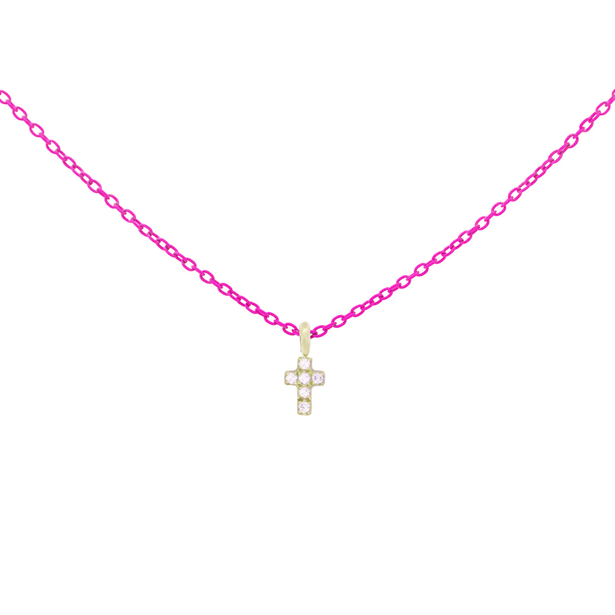 Girocollo croce Fucsia fluo e Diamanti Lab Grown - ORO18KT