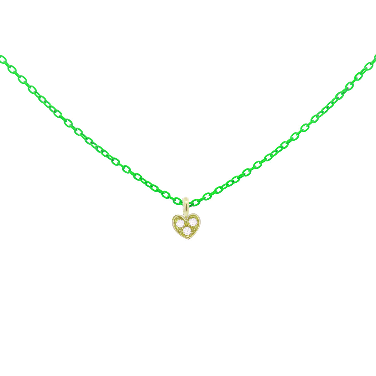 Girocollo cuore verde fluo e Diamanti Lab Grown - ORO18KT