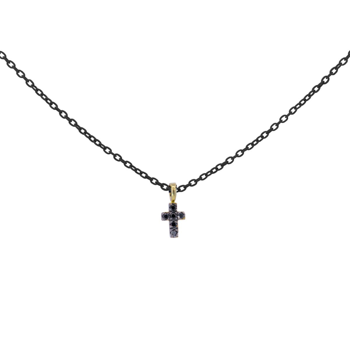 Girocollo Croce total black con diamanti neri - ORO18KT