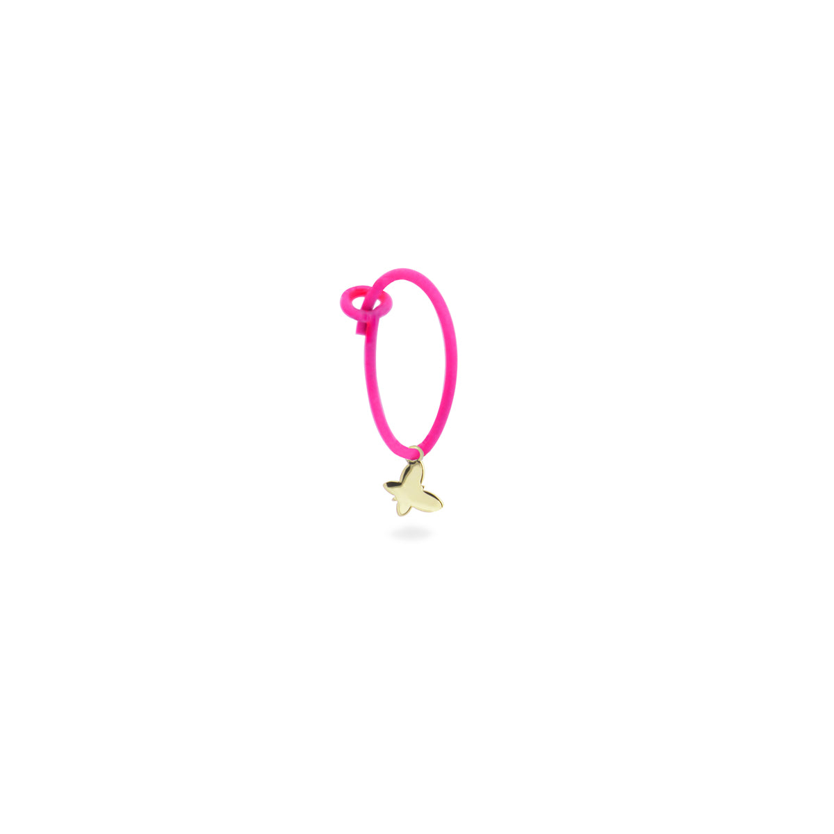 Mono-orecchino farfalla hoop fucsia fluo - ORO18KT