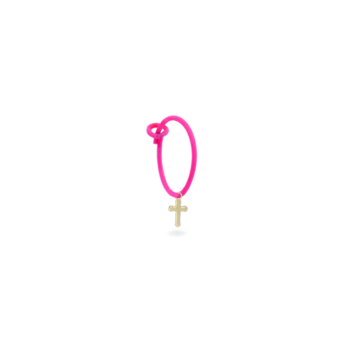 Mono-orecchino croce hoop fucsia fluo - ORO18KT