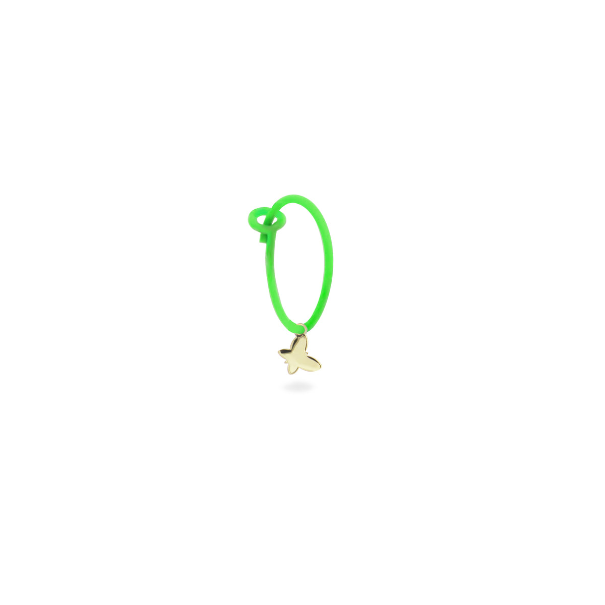 Mono-orecchino farfalla hoop verde fluo - ORO18KT