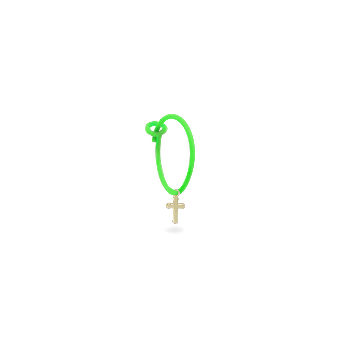 Mono-orecchino croce hoop verde fluo - ORO18KT