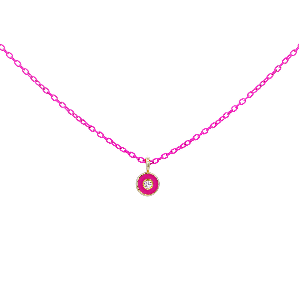 Girocollo Diamond DOT catena fucsia Fluo e Diamante Lab Grown - ORO18KT