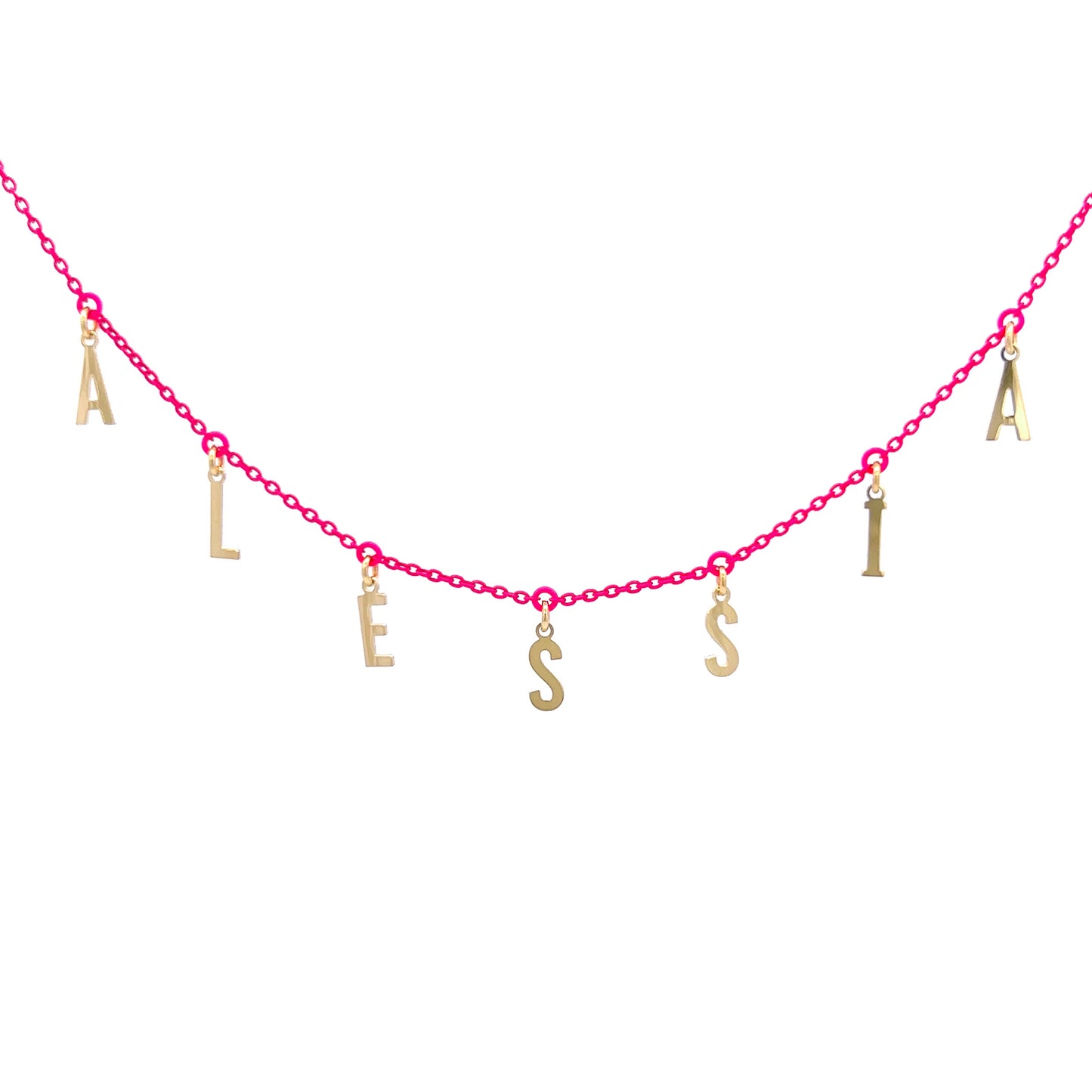 GIROCOLLO GOLDEN MATE LETTERE PERSONALIZZABILE FUCSIA FLUO – ORO18KT