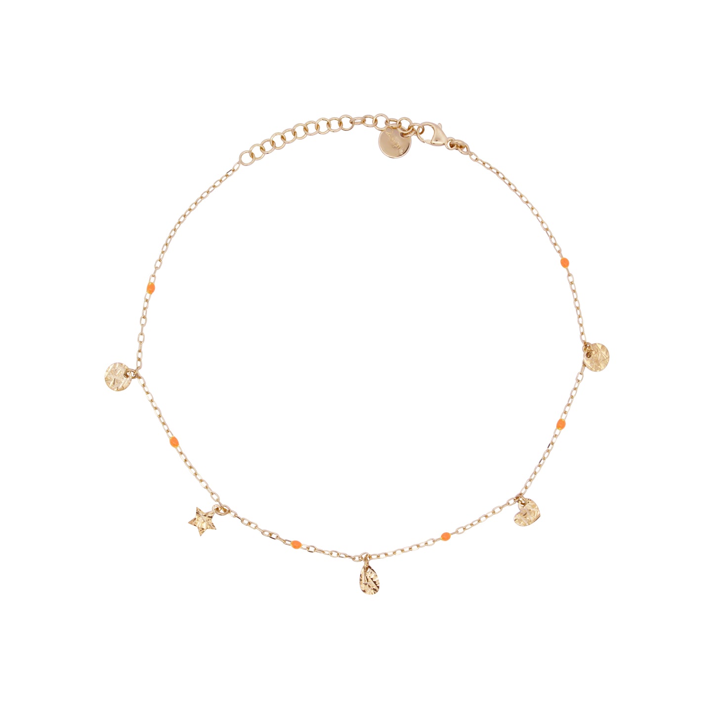 Cavigliera charms e dettaglio smalto arancione - Anklets Mania