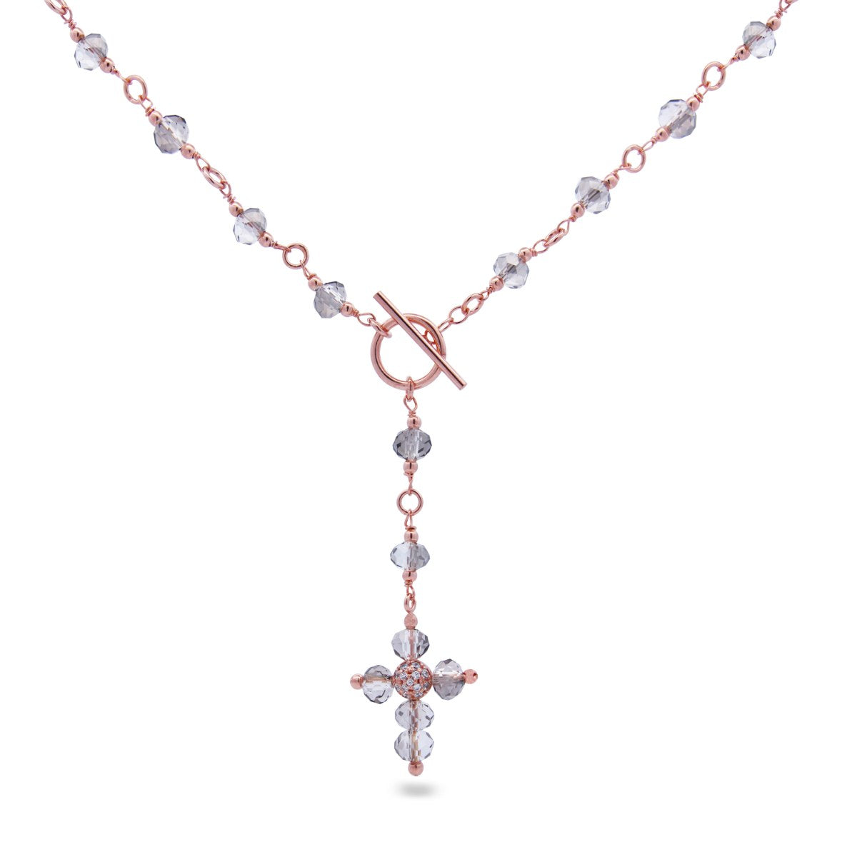 Collana Croce Crystal Cross grigio fumè con T-bar - Crystal Rainbow