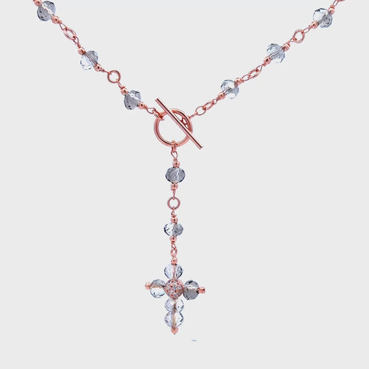 Collana Croce Crystal Cross grigio fumè con T-bar - Crystal Rainbow