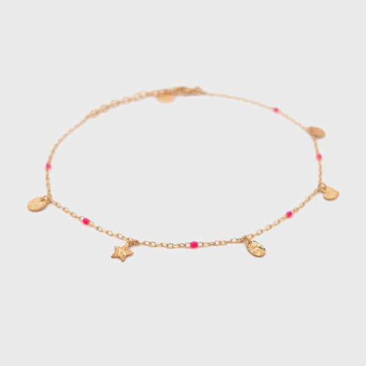 Cavigliera charms e dettaglio smalto fucsia - Anklets Mania