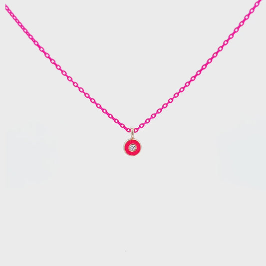 Girocollo Diamond DOT catena fucsia Fluo e Diamante Lab Grown - ORO18KT