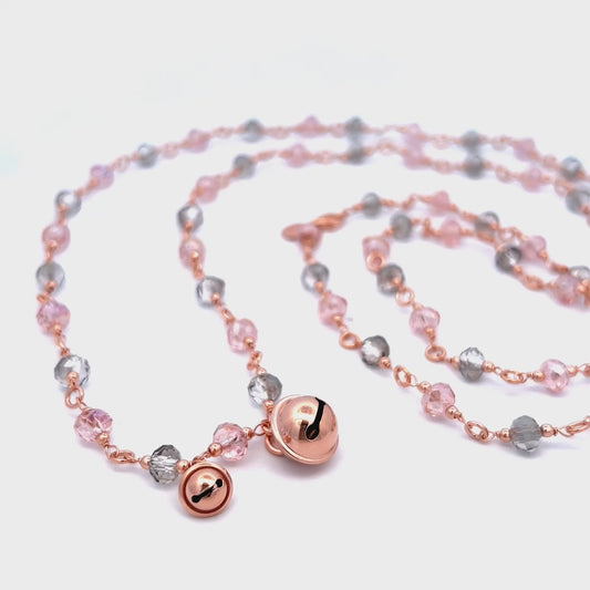 Collana lunga campanelli rosa e grigio fumè - Crystal Rainbow