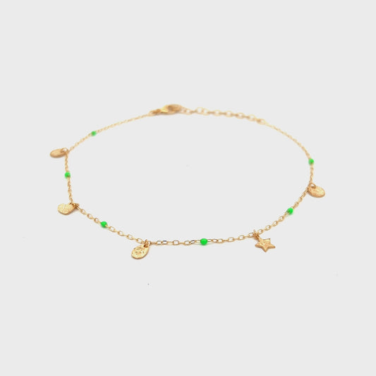 Cavigliera charms e dettaglio smalto verde - Anklets Mania