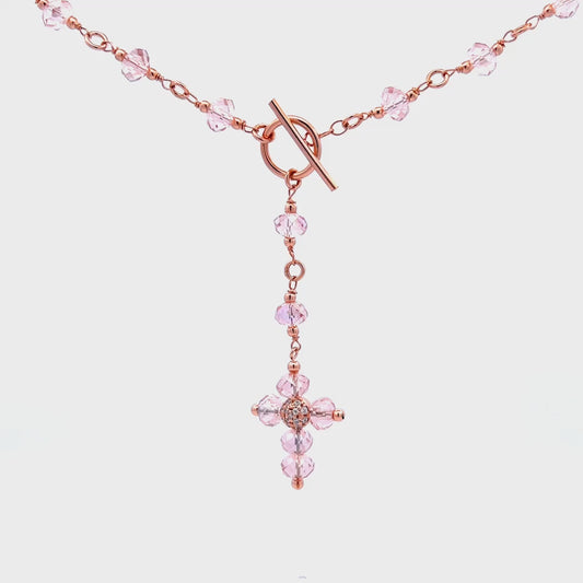 Collana Croce Crystal Cross rosa con T-bar - Crystal Rainbow