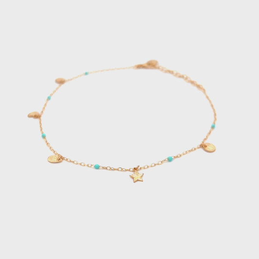 Cavigliera charms e dettaglio smalto turchese - Anklets Mania