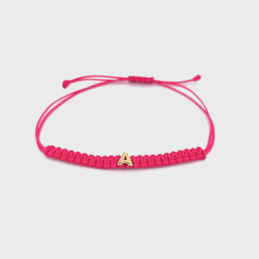 Bracciale tessuto rosa con lettera - ORO18KT