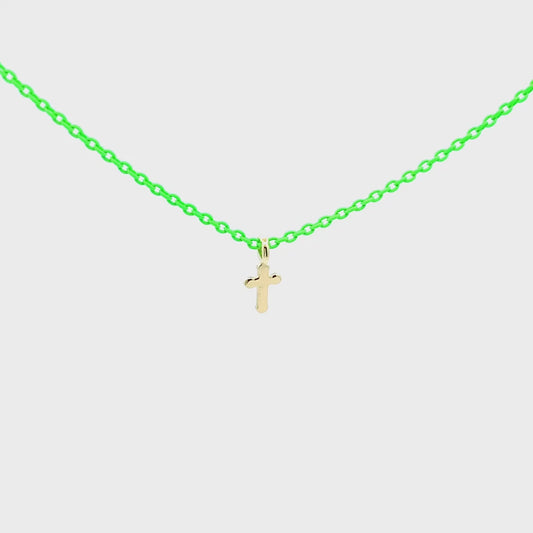 Girocollo croce Verde fluo - ORO18KT