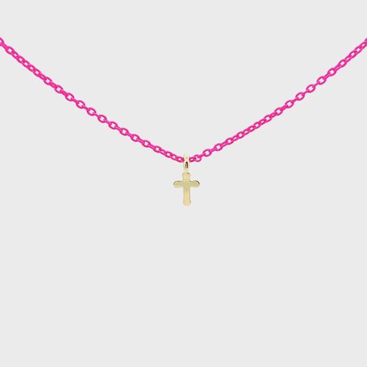 Girocollo croce Fucsia fluo - ORO18KT