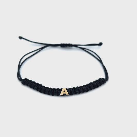 Bracciale tessuto nero con lettera - ORO18KT